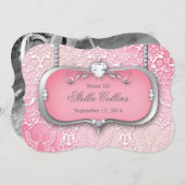 Sweet 16 Fleur Damask Carte photo d'anniversaire (Devant / Derrière)