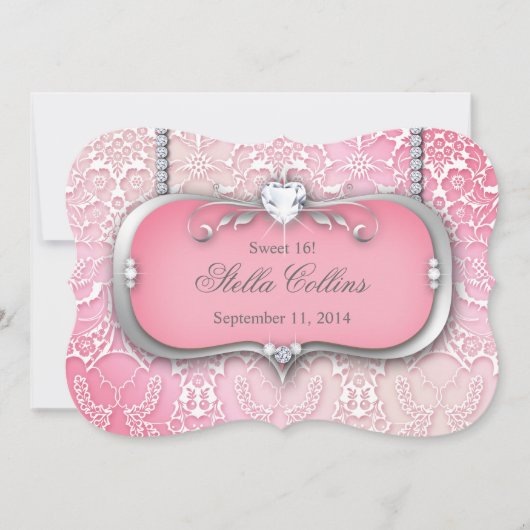 Sweet 16 Fleur Damask Carte photo d'anniversaire (Devant)