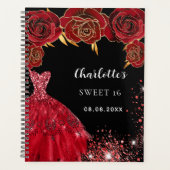 Sweet 16 fleurs de robe rouge noire 2026 (Devant)
