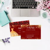 Sweet 16 fleurs de robe rouge or RSVP carte