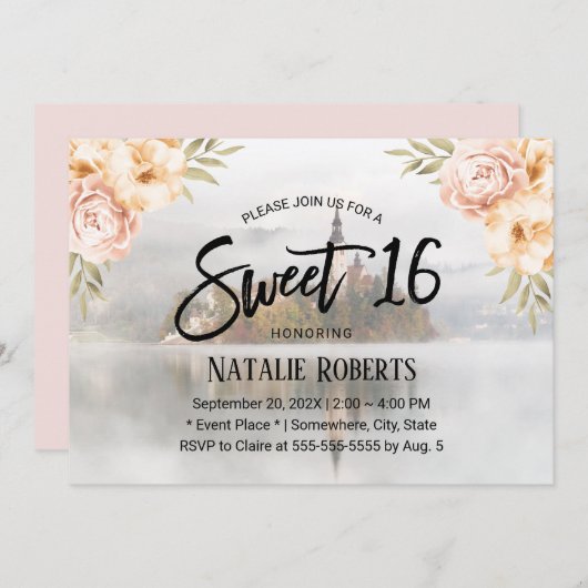 Sweet 16 Floral Fairy Tale Misty Lake Kaart (Voorkant / Achterkant)