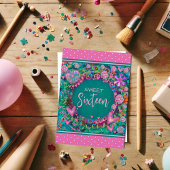 Sweet 16 Floral Pink Girly  Custom Age Kaart