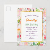 Sweet 16 floraux rose aquarelle invitation (Devant / Derrière)