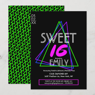 Sweet 16 Flyer Club Thema Geometrische Neon Kaart