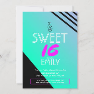 Sweet 16 Flyer Club Thema Geometrische Neon Strepe Kaart