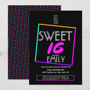 Sweet 16 Flyer Club Theme Geometric Neon Kaart