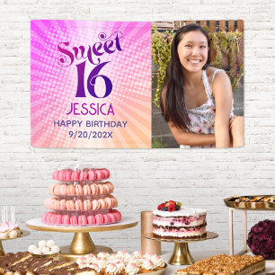 Sweet 16 Foto Groovy Roze Sinaasappel Gradient Ret Spandoek