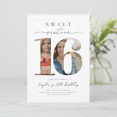 Sweet 16 foto verjaardag uitnodiging (Staand voorkant)