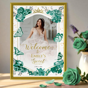 Sweet 16 foto Welkomstbord Vlinder Groen Poster