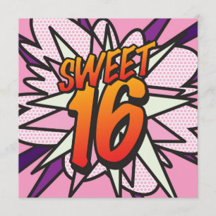 SWEET 16 Fun Retro Comic Book Birthday Party Kaart