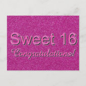 Sweet 16 Gefeliciteerd Hot Pink Shiny Typografie Briefkaart (Voorkant)