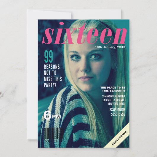 Sweet 16 Girls Magazine Hoesje Foto uitnodigen Kaart (Voorkant)