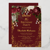 Sweet 16 Glam Burgundy Roos Floral Birthday Party