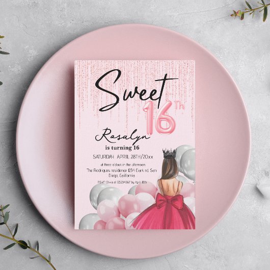 Sweet 16 Glam Roze Goud Witte Ballonnen Kaart