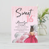 Sweet 16 Glam Roze Goud Witte Ballonnen Kaart (Staand voorkant)