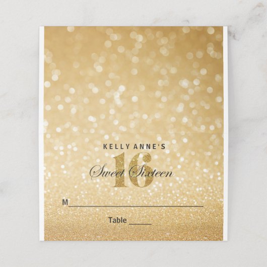 Sweet 16 Glitter Bokeh Lights Custom Place Card (Buitenkant ongevouwen)