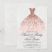 Sweet 16 Glitter Dress Diamond Uitnodiging (Voorkant / Achterkant)