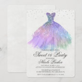 Sweet 16 Glitter Dress Diamond Uitnodiging (Voorkant / Achterkant)
