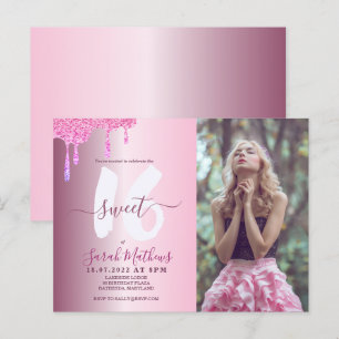 Sweet 16 Glitter drukt Blush Pink Metallic foto Briefkaart