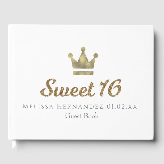 Sweet 16 Glitter Gold Crown Princess Gastenboek (Voorkant)