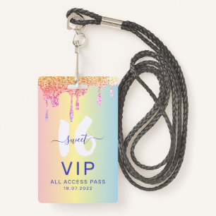 Sweet 16 Glitter Pastel Shades Verjaardag Uitnodig Badge