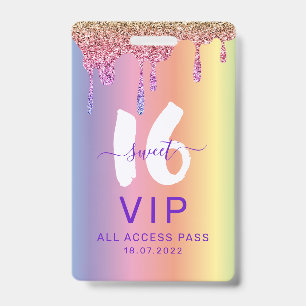 Sweet 16 Glitterende Regenboog Verjaardagsuitnodig Badge