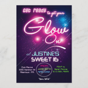 Sweet 16 Glow-feest Jaren Tachtig 80s Uitnodiging
