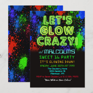 Sweet 16 Glow-feest verjaardagsuitnodiging Kaart