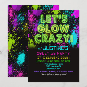 Sweet 16 Glow-feest verjaardagsuitnodiging Kaart