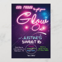 Sweet 16 Glow Party jaren tachtig 80 uitnodiging