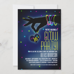 Sweet 16 Glow Party-uitnodigingen Kaart