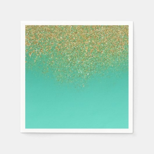 Sweet 16 Gold Glitter & Blauwgroen Birthday Party Servetten (Voorkant)