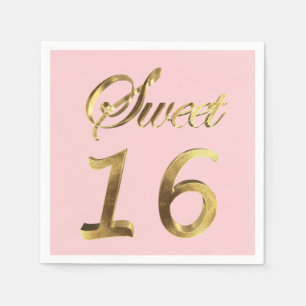 Sweet 16 Gold Kijk Typografie Roze Elegant Servet
