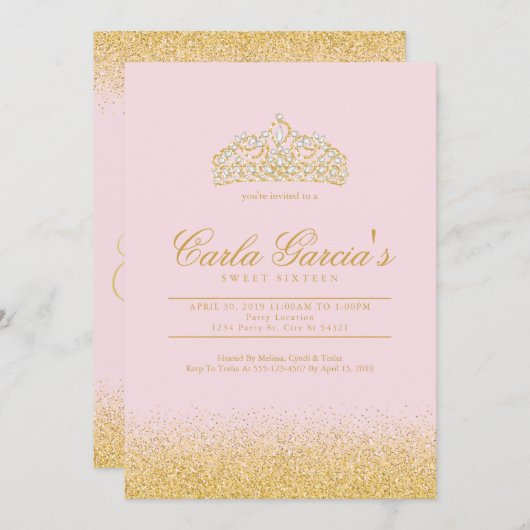 Sweet 16 Gold & Sparling Invitations (Devant / Derrière)