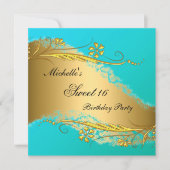 Sweet 16 Gold Turquoise Elegant Invitation (Devant)