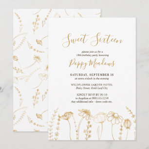 Sweet 16 Gold Wildflower Sketch 16e verjaardag Kaart