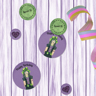 Sweet 16 Gothic Meisje Verjaardag Groen Paarse Spo Confetti