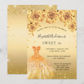 Sweet 16 gouden glitter jurk rozen kaart (Voorkant / Achterkant)
