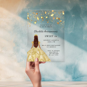 Sweet 16 gouden jurk sterren Clear Acryl Uitnodigingen