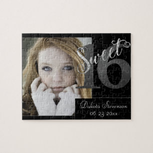Sweet 16   Grey Grunge Faux Zilveren Glitter Foto Legpuzzel