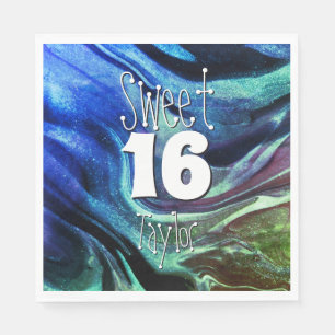 Sweet 16 Groen & Blauw Marmer Persoonlijk Servet