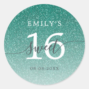 Sweet 16 Groene Glitter Ombre Aangepaste naam Datu Ronde Sticker