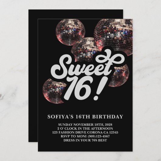 Sweet 16 Groovy Disco Ball Verjaardag Uitnodiging (Voorkant / Achterkant)