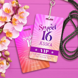 Sweet 16 Groovy Roze Oranje Gradiënt Boho VIP Pasj Badge