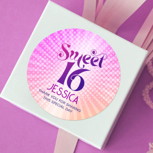 Sweet 16 Groovy Roze Sinaasappel Gradient Retro Bo Ronde Sticker