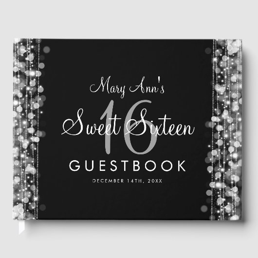 Sweet 16 Guestbook Party Sparkles Zilver Gastenboek (Voorkant)