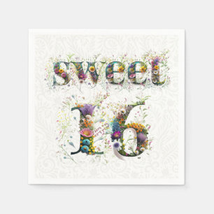 Sweet 16 Happy Birthday Wildflowers Tekst Servet