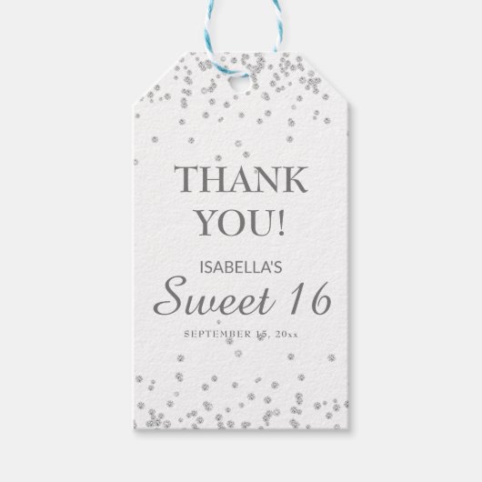 Sweet 16 Hartelijk dank: White Silver Glitter Gift Cadeaulabel (Voorkant)