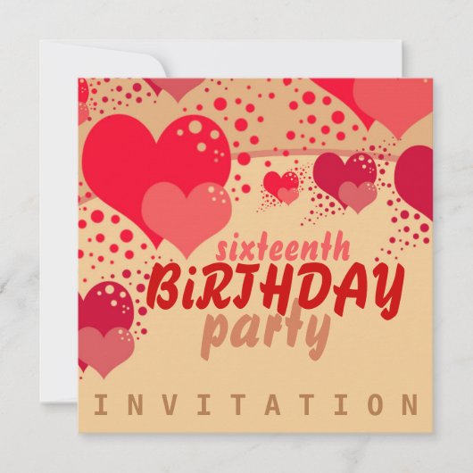 Sweet 16 Hearts Birthday Invitation Kaart (Voorkant)