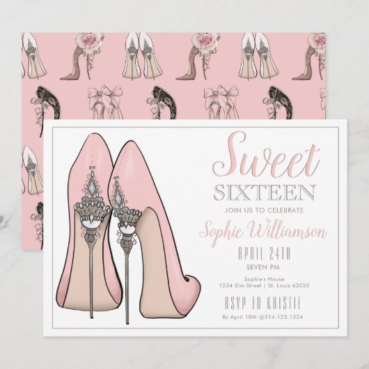 Sweet 16 High Heel Invitation Anniversaire (Devant / Derrière)